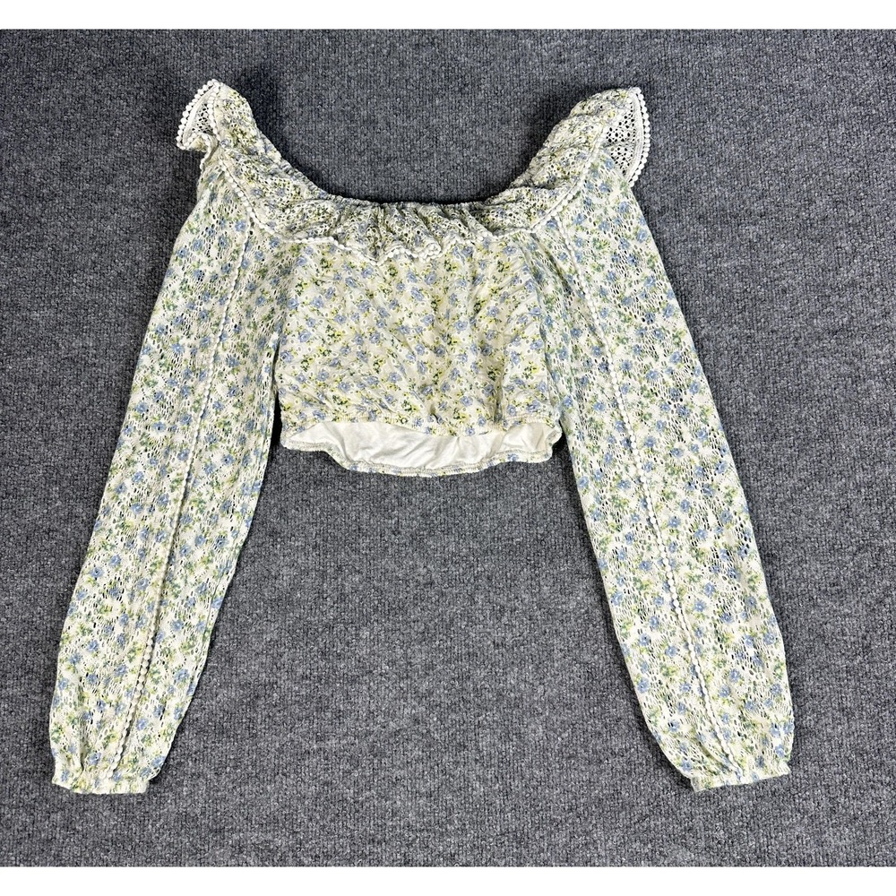 House Of Harlow Top Women XS Cottagecore Coquette Milkmaid Cropped Boho Romantic - Picture 2 of 8